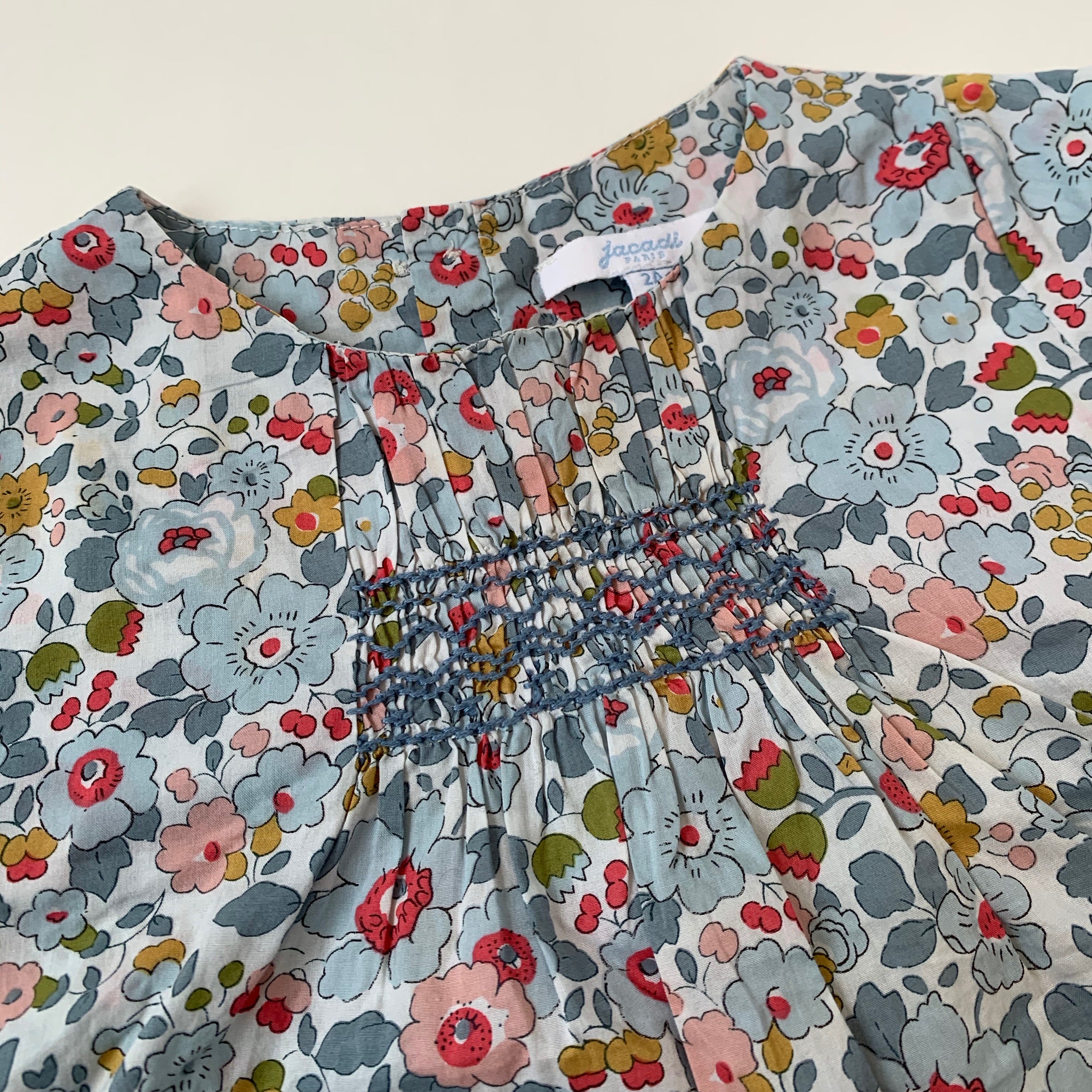 Jacadi Blue Betsy Liberty Print Blouse With Smocking: 2 Years