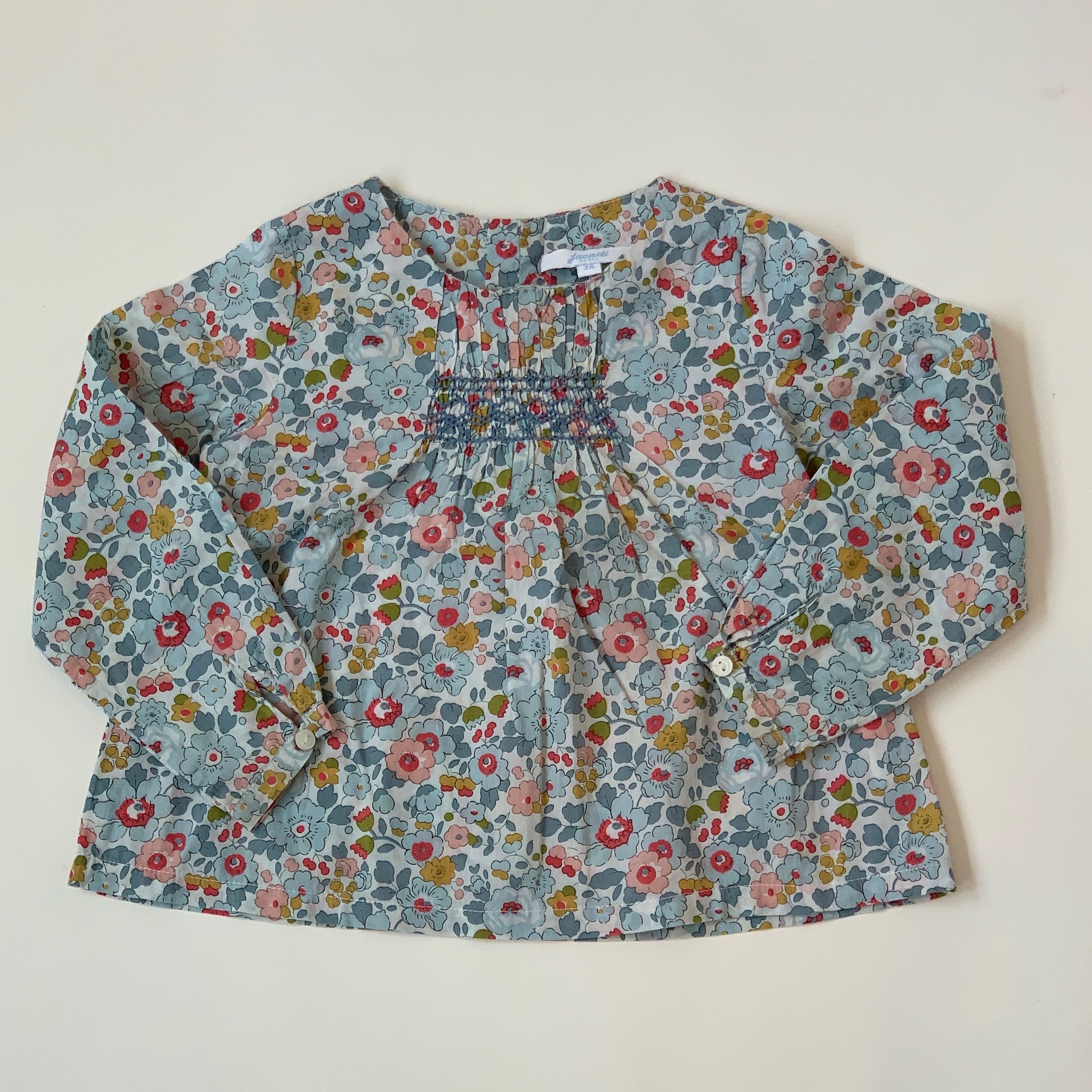 Jacadi Blue Betsy Liberty Print Blouse With Smocking: 2 Years