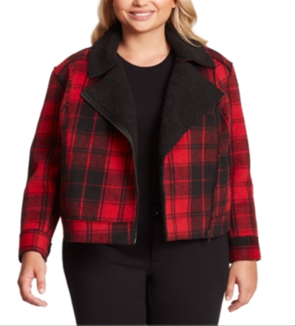 Jessica Simpson Women's Fleetwood Sherpa Moto Jacket Red Size 3X