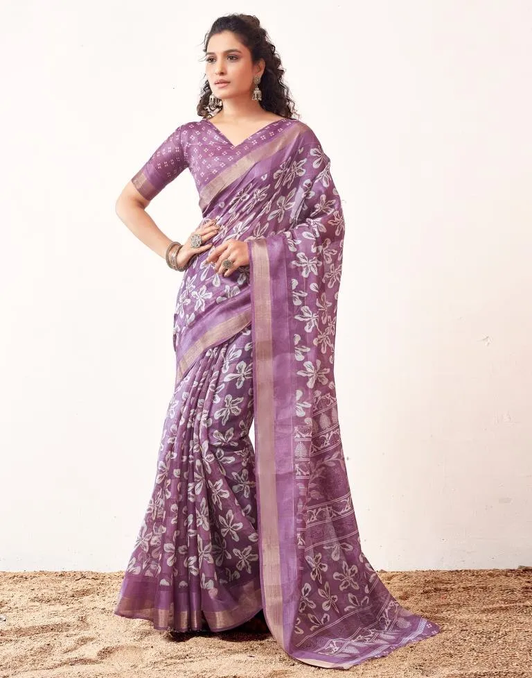 Lavender Cotton Printed Sarees