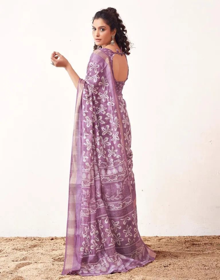 Lavender Cotton Printed Sarees