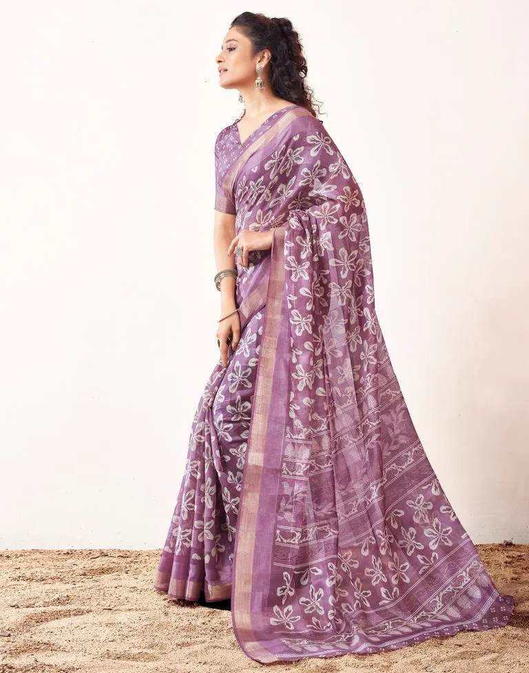 Lavender Cotton Printed Sarees