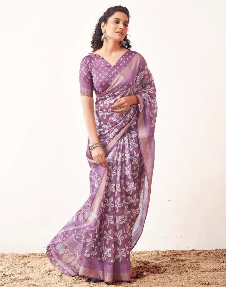 Lavender Cotton Printed Sarees