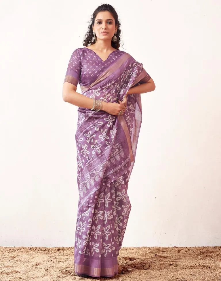 Lavender Cotton Printed Sarees