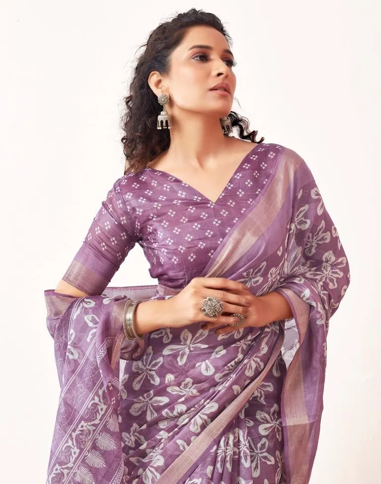 Lavender Cotton Printed Sarees