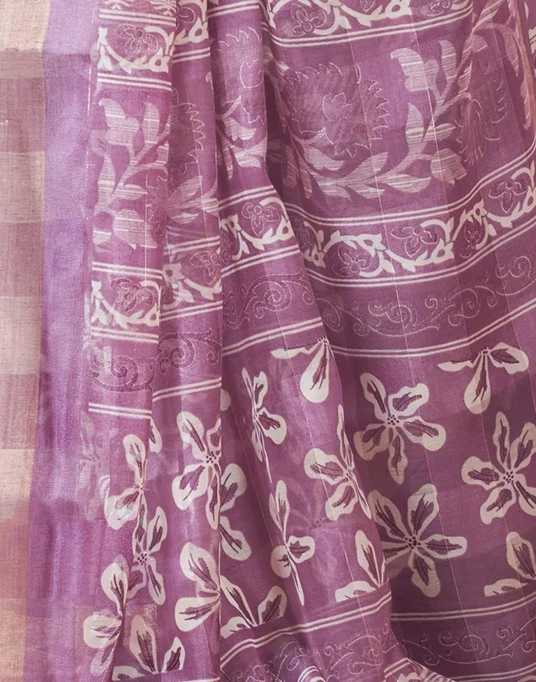 Lavender Cotton Printed Sarees