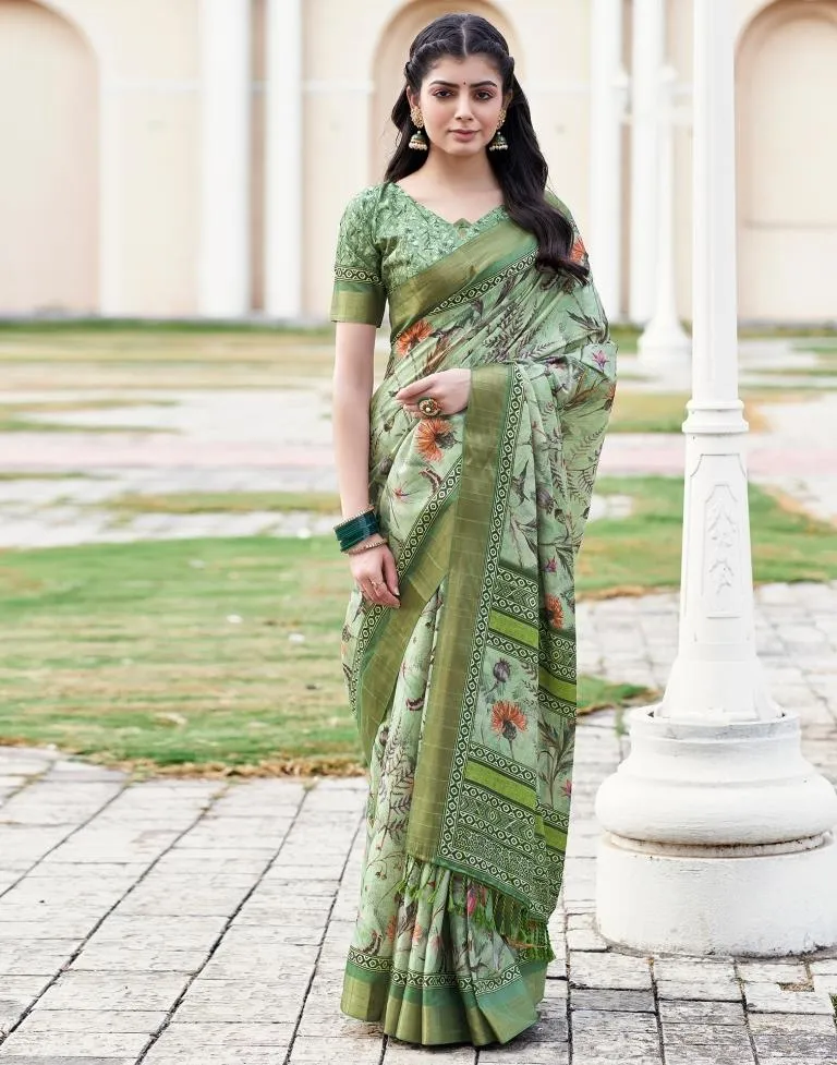 Light Green Silk Printed Sarees