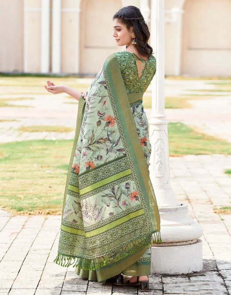 Light Green Silk Printed Sarees