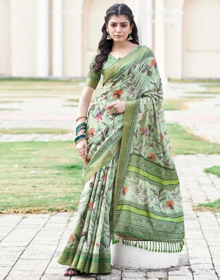 Light Green Silk Printed Sarees