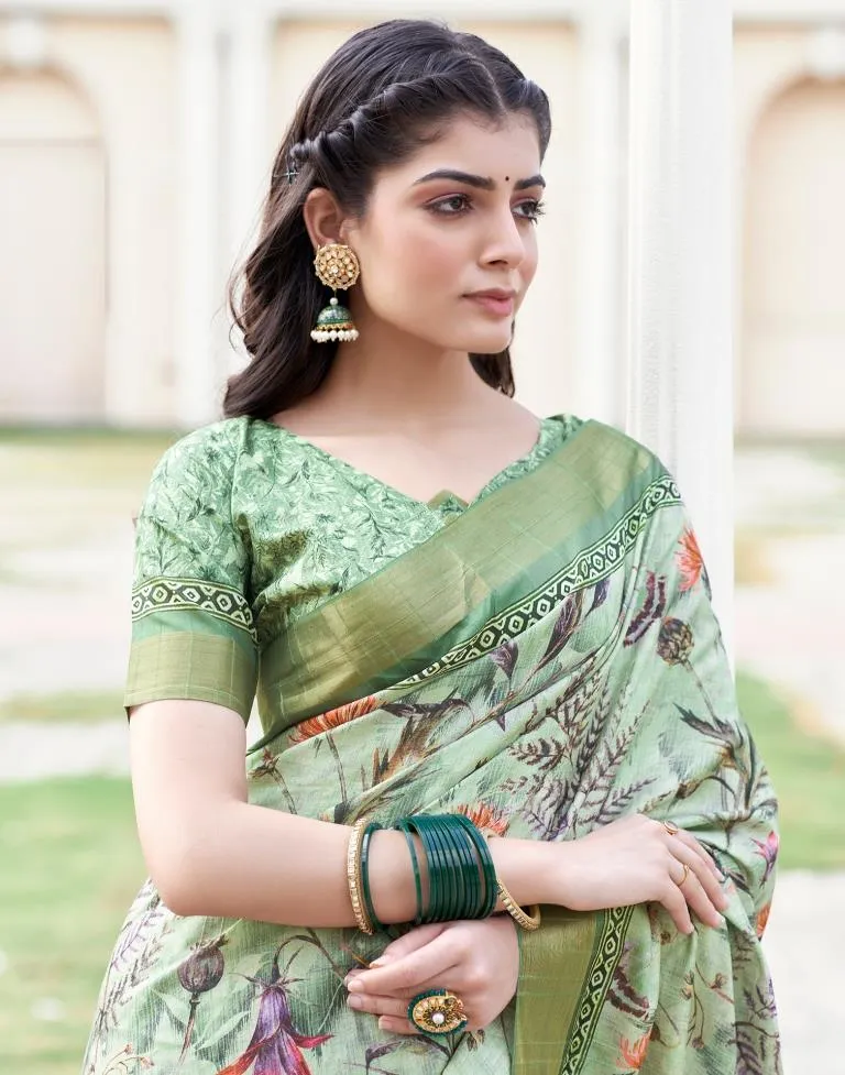 Light Green Silk Printed Sarees