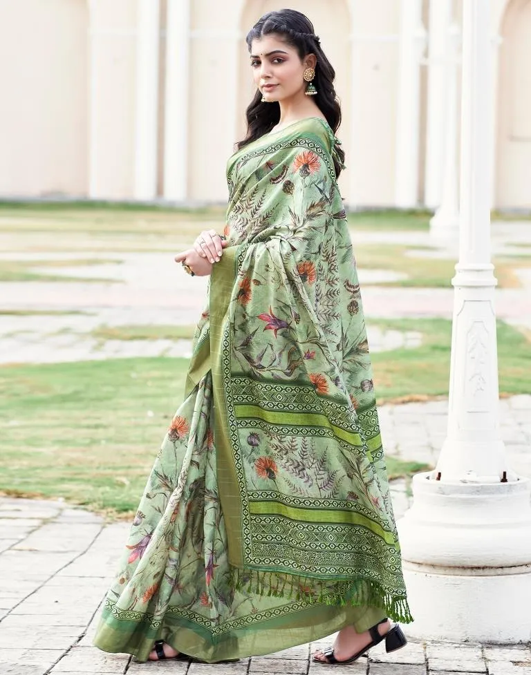 Light Green Silk Printed Sarees