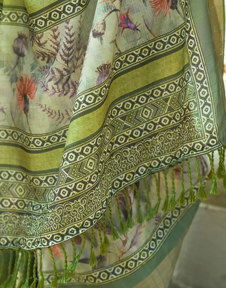 Light Green Silk Printed Sarees