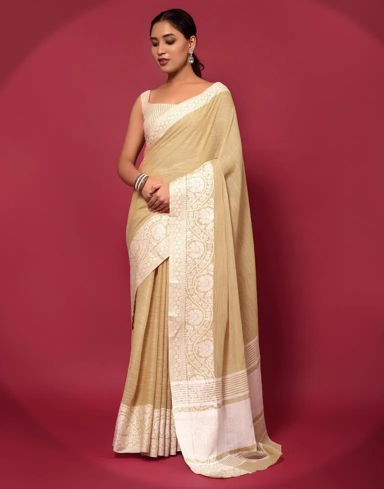 Light Mustard Cotton Woven Sarees