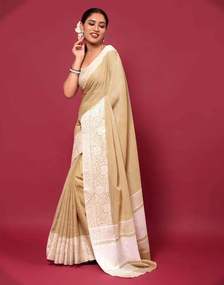 Light Mustard Cotton Woven Sarees