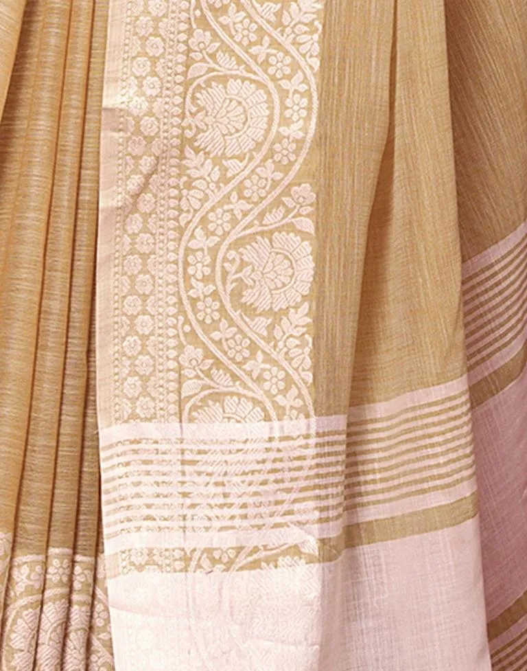 Light Mustard Cotton Woven Sarees