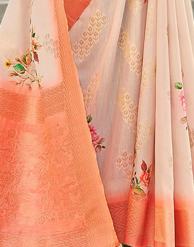 Light Peach Cotton Woven Sarees