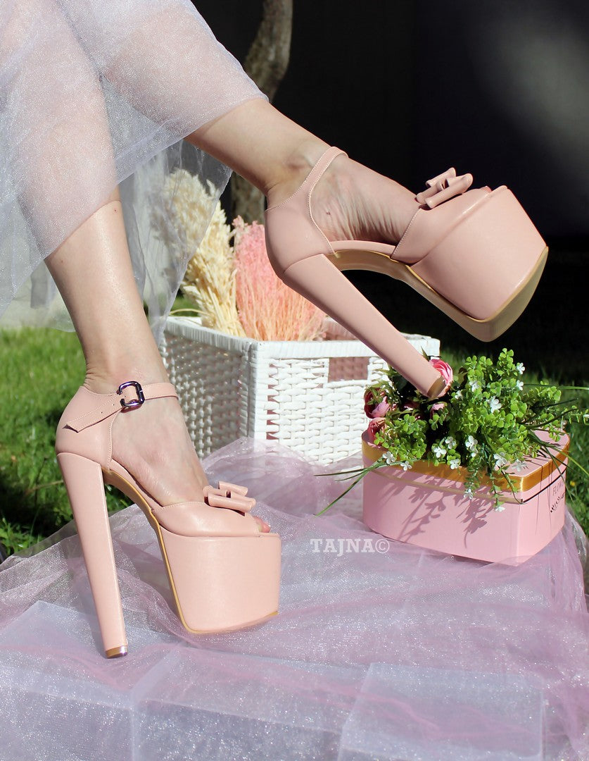 Light Pink 19 cm Heel Platform Shoes with Ribbon