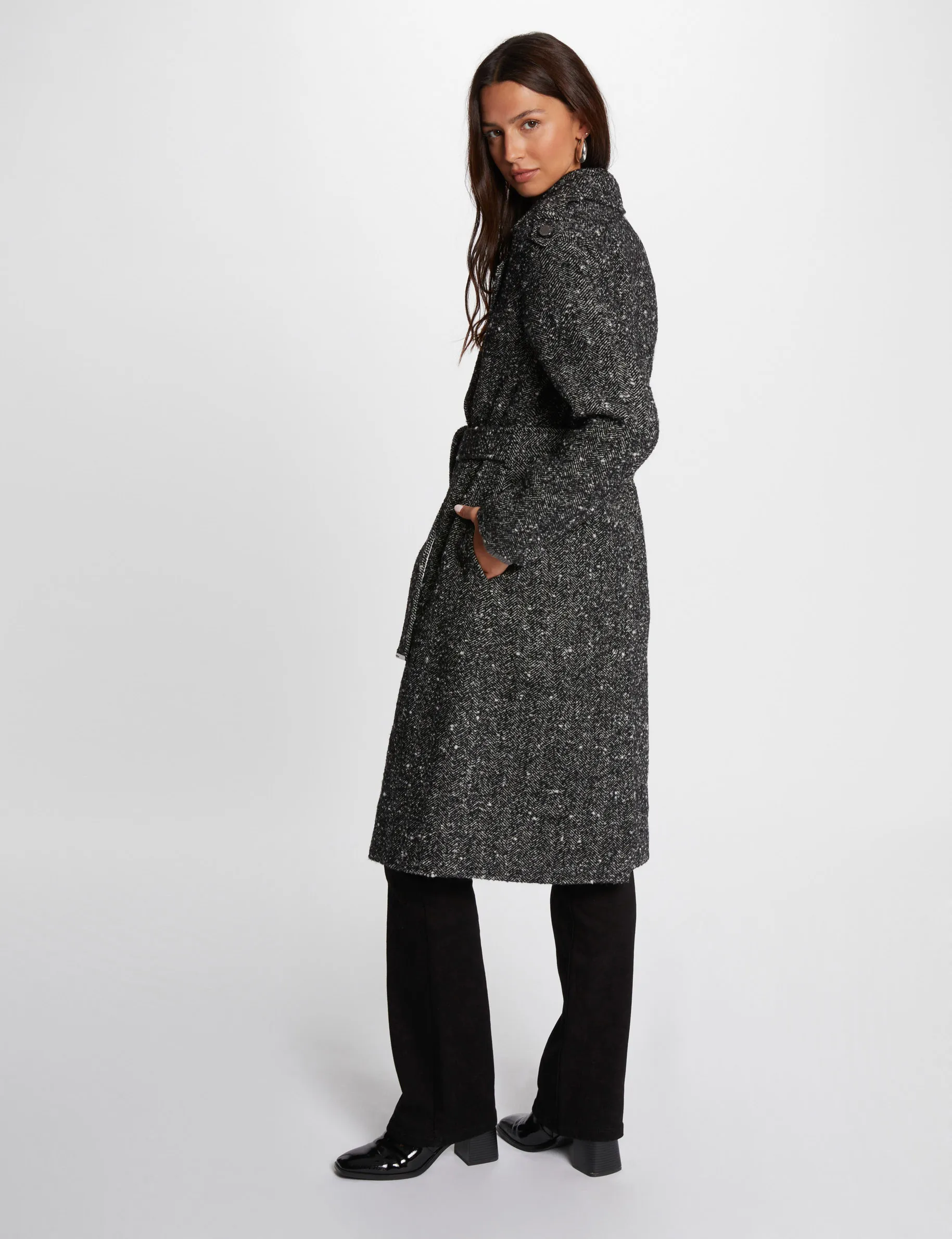 Long coat chevron print black women