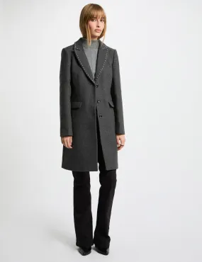 Long coat with studs light grey women