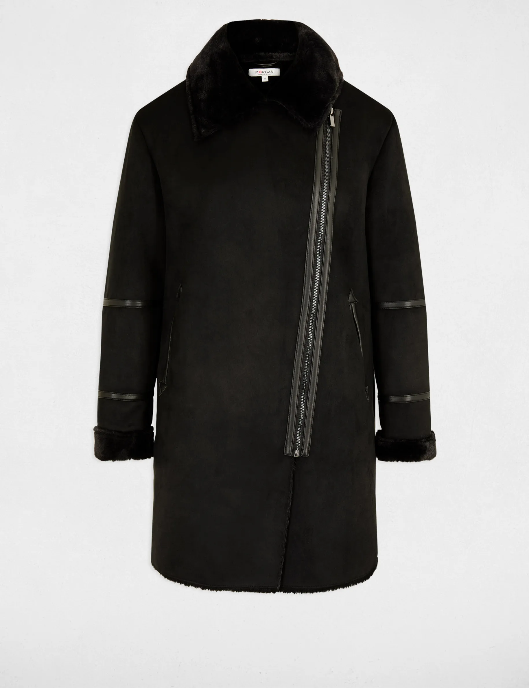 Long suede coat black women