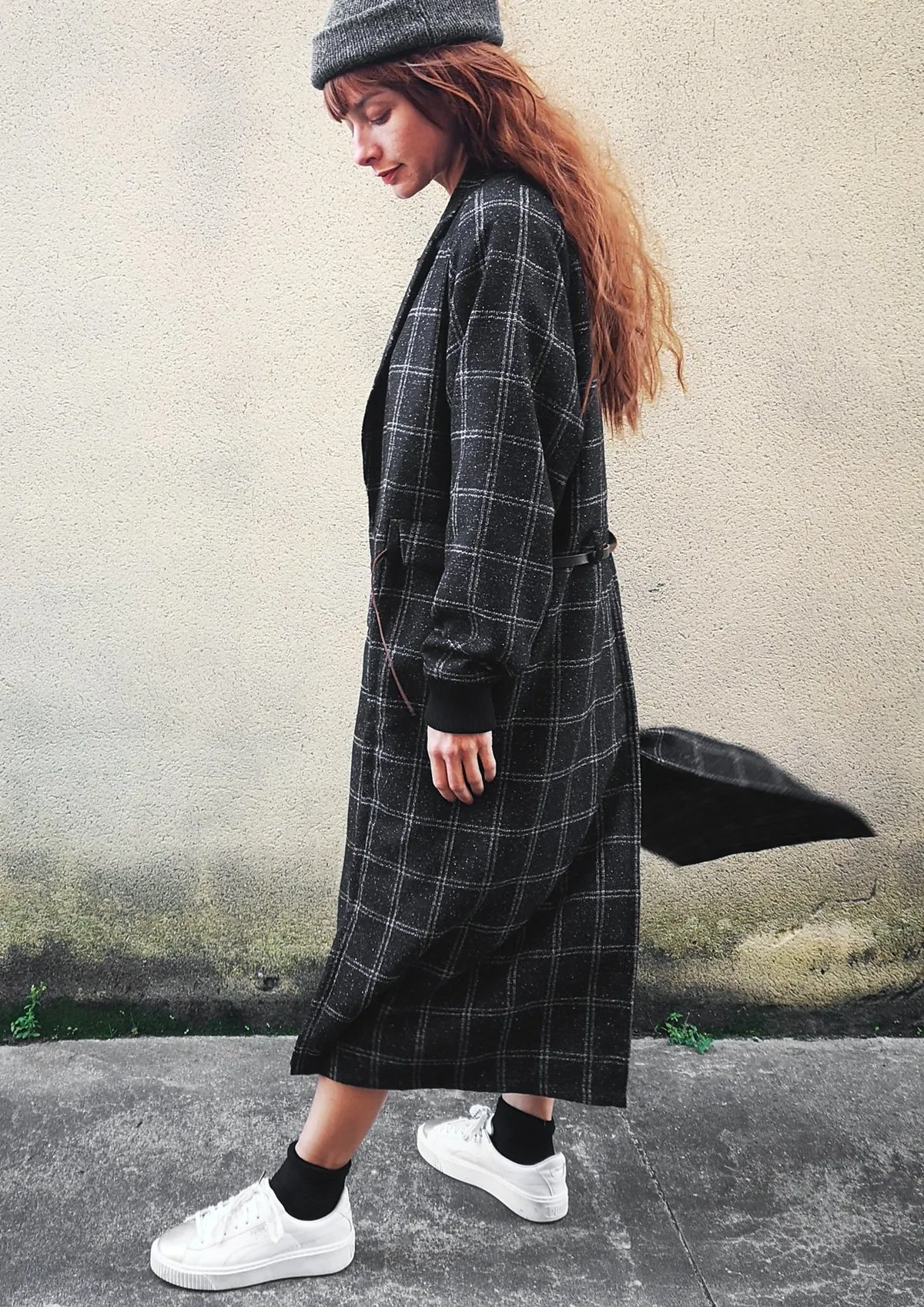 LONG TWEED COAT - BLACK/WHITE