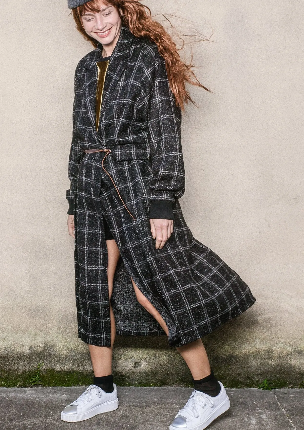 LONG TWEED COAT - BLACK/WHITE