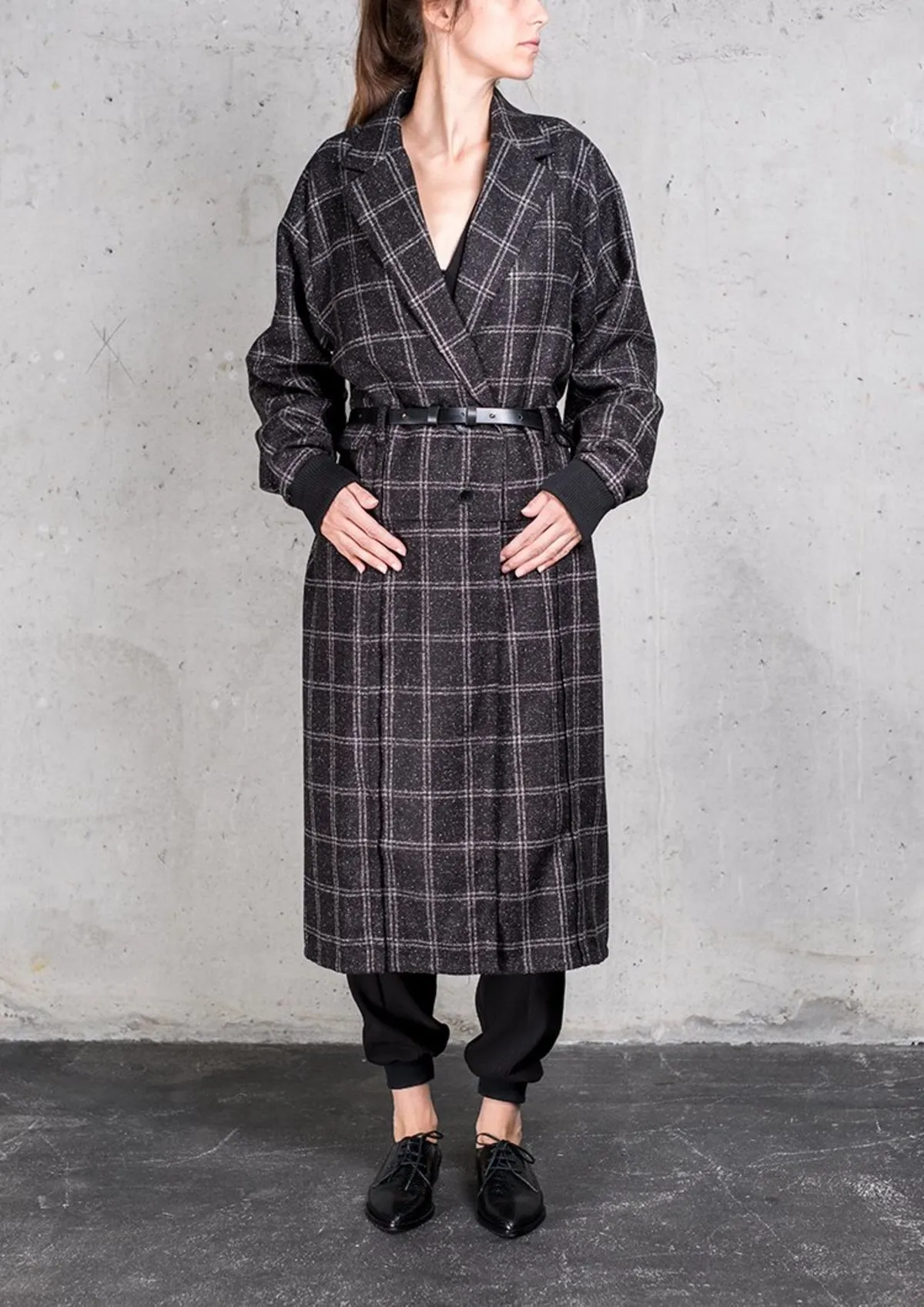 LONG TWEED COAT - BLACK/WHITE