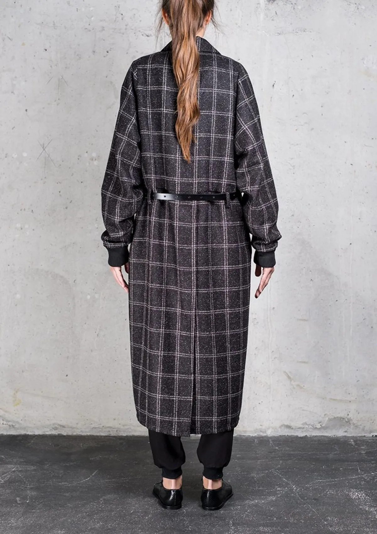 LONG TWEED COAT - BLACK/WHITE