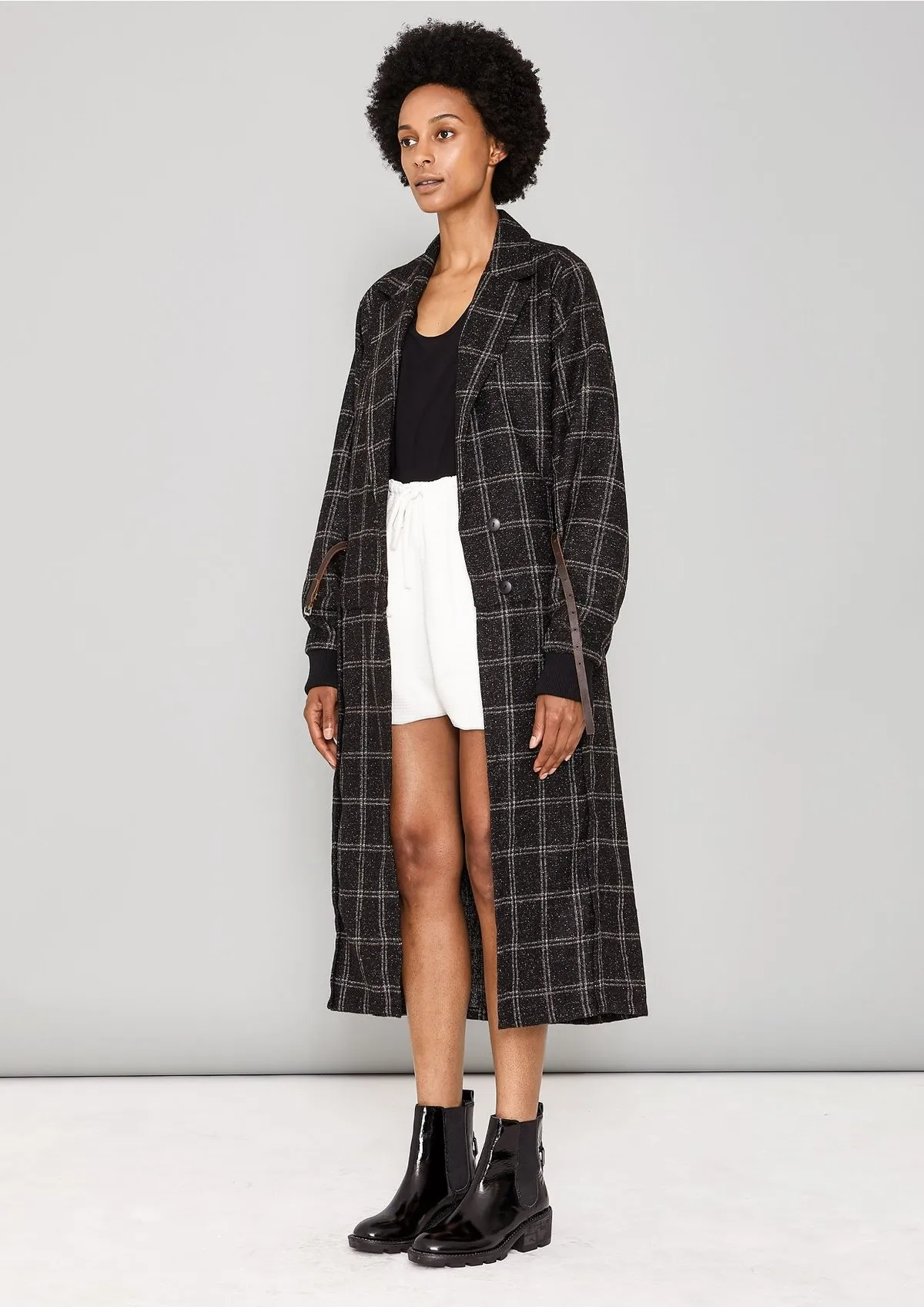 LONG TWEED COAT - BLACK/WHITE