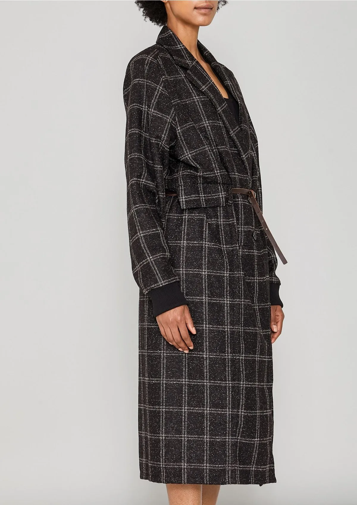 LONG TWEED COAT - BLACK/WHITE