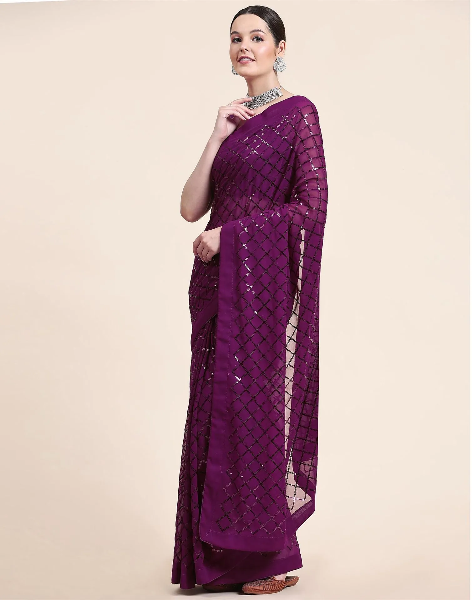 Magenta Sequence Saree