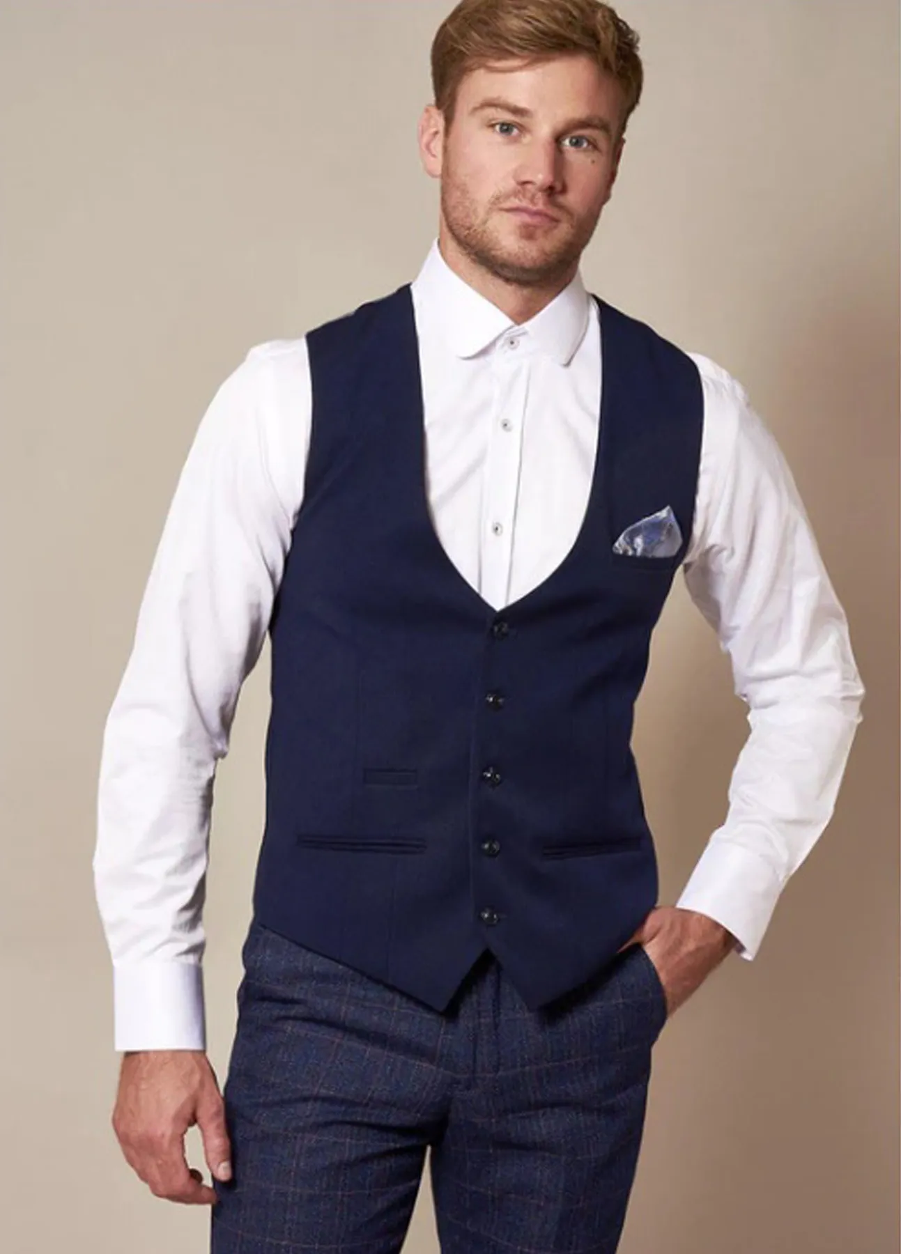 Marc Darcy Kelly Royal Blue Slim Fit Waistcoat