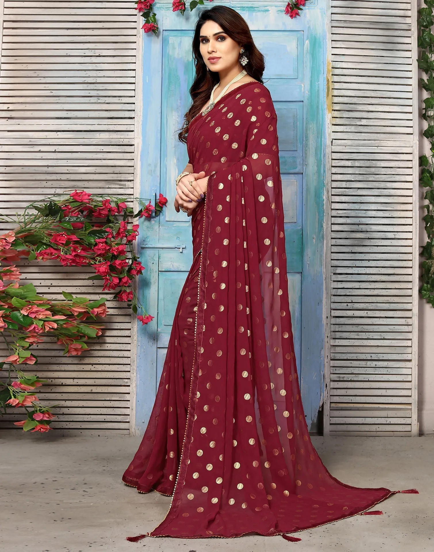 Maroon Georgette Printed Saree