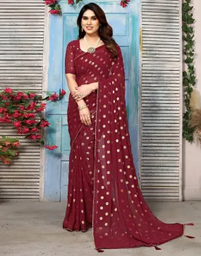 Maroon Georgette Printed Saree