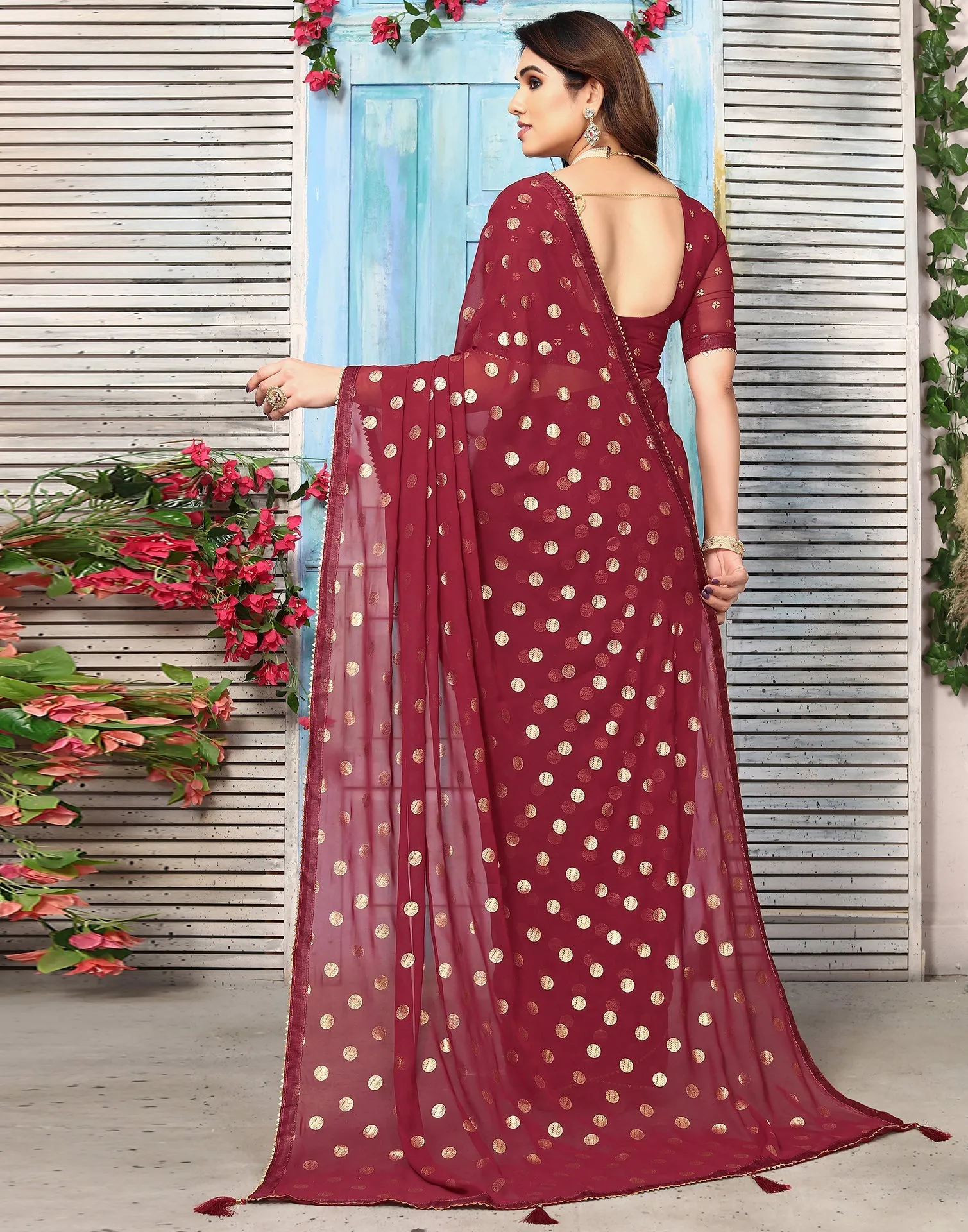 Maroon Georgette Printed Saree