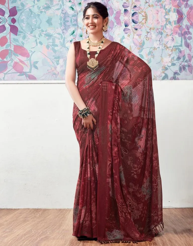 Maroon Georgette Printed Sarees