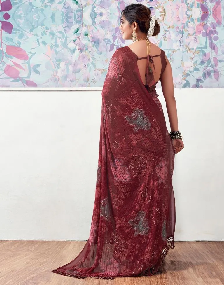 Maroon Georgette Printed Sarees