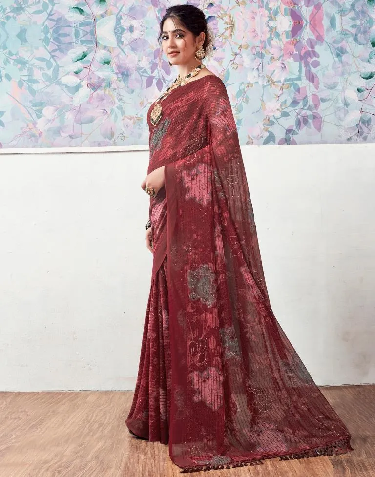 Maroon Georgette Printed Sarees