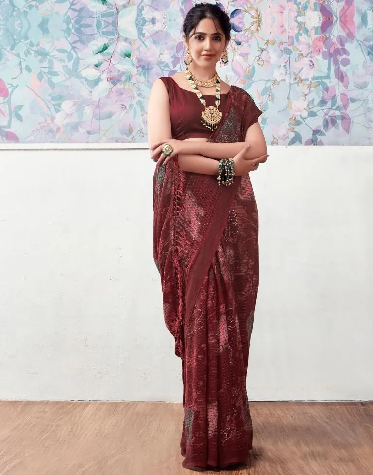 Maroon Georgette Printed Sarees