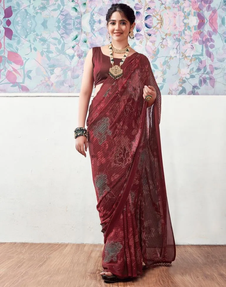 Maroon Georgette Printed Sarees