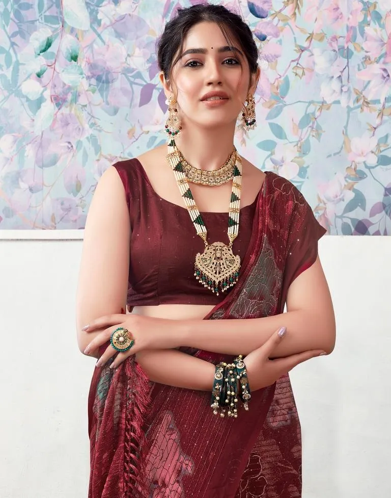 Maroon Georgette Printed Sarees