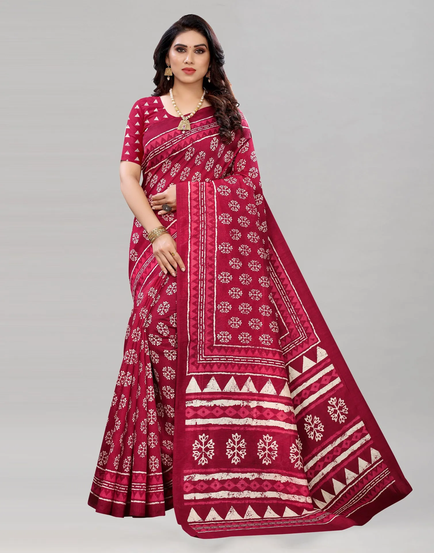 Maroon Printed Saree