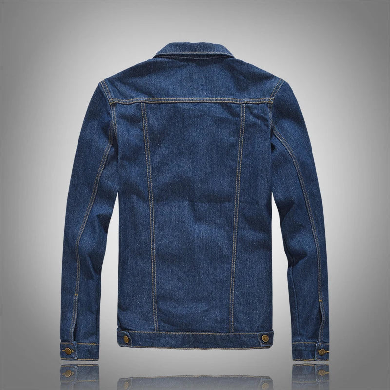 Men's Classic Dark Blue Slim Fit Long Sleeve Outerwear Denim Jacket