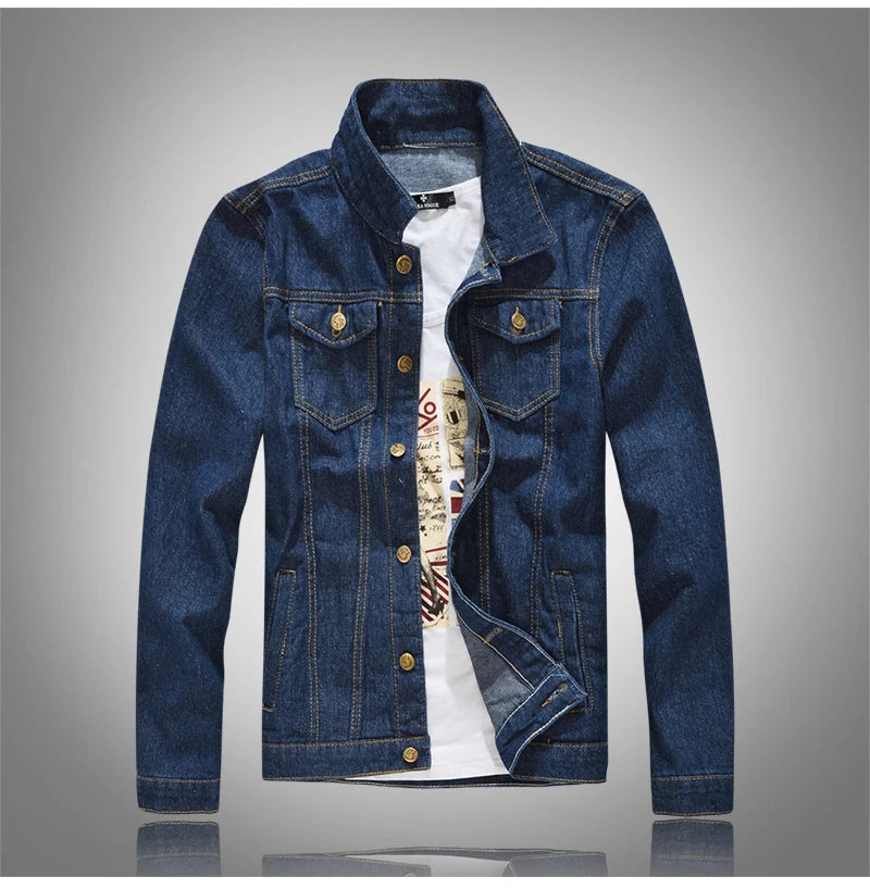 Men's Classic Dark Blue Slim Fit Long Sleeve Outerwear Denim Jacket