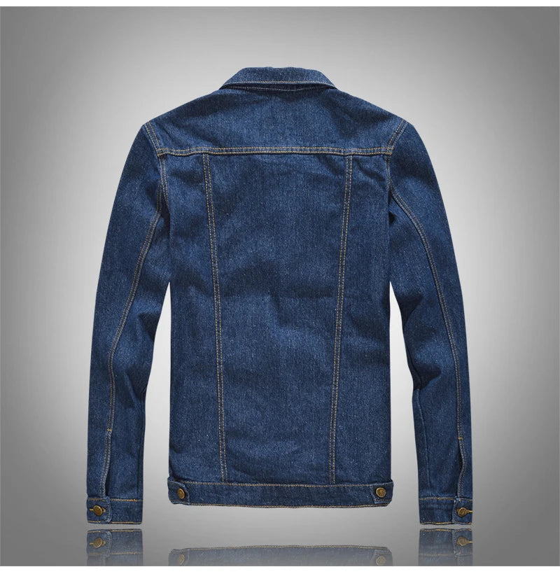 Men's Classic Dark Blue Slim Fit Long Sleeve Outerwear Denim Jacket