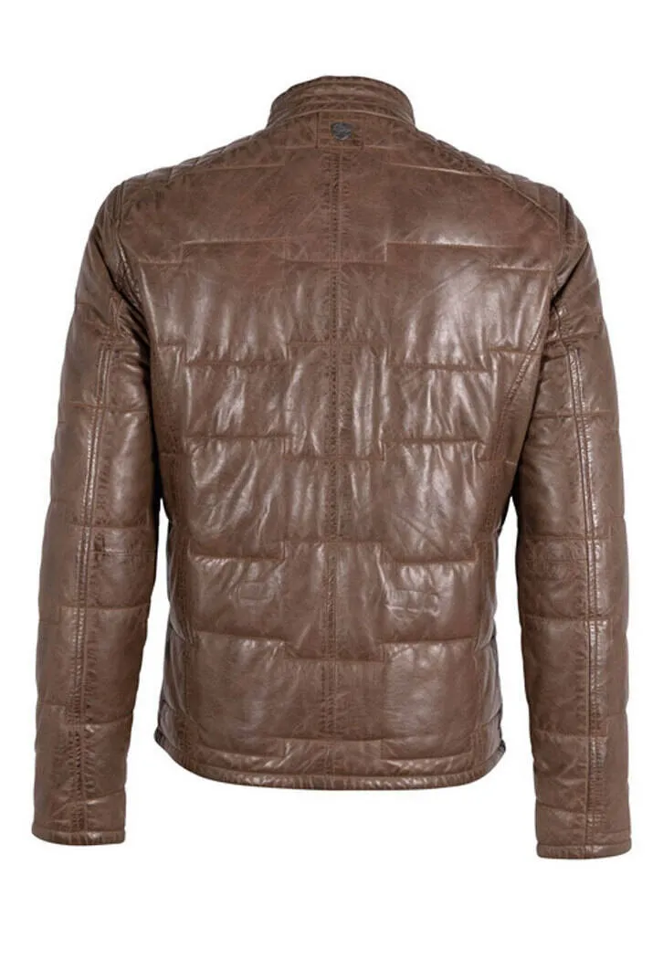 Men's taupe leather jacket aplin down jacket style