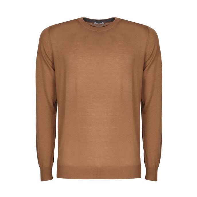 MERINO WOOL CREW NECK SWEATER Man Brown