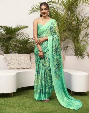 Mint Green Chiffon Printed Saree