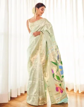 Mint Green Silk Plain Sarees