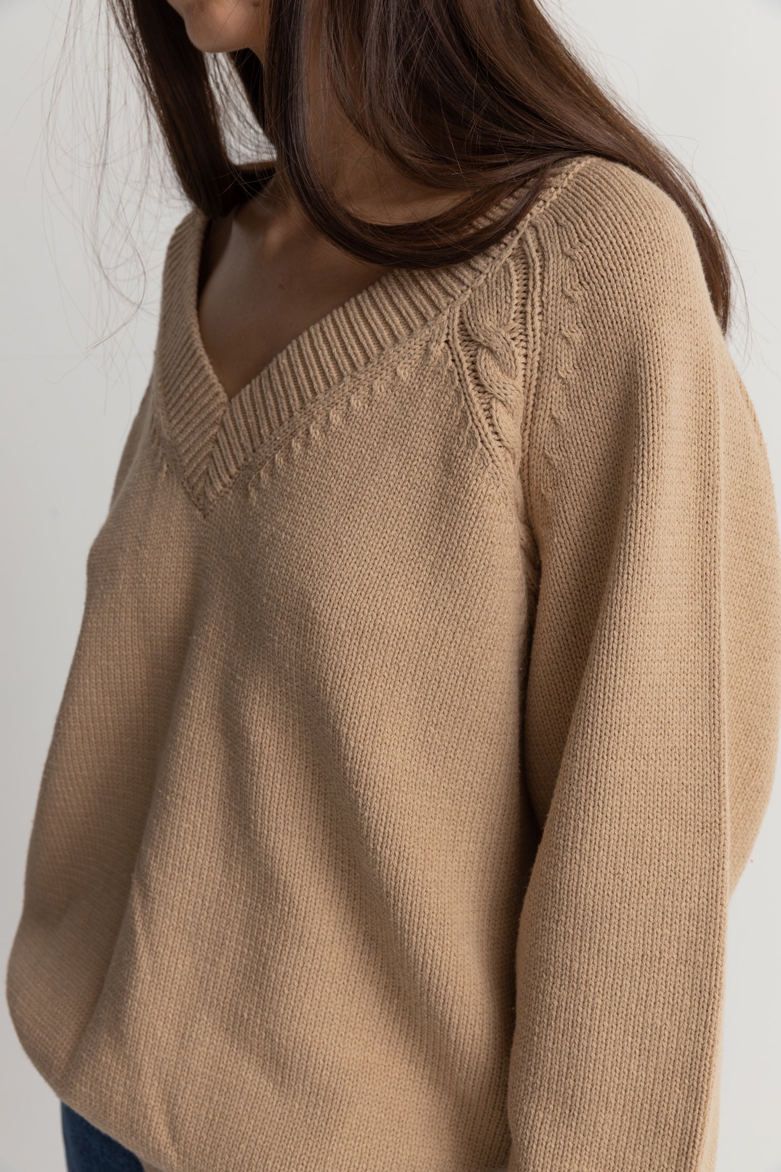 Moonstone Oversized V Neck Latte